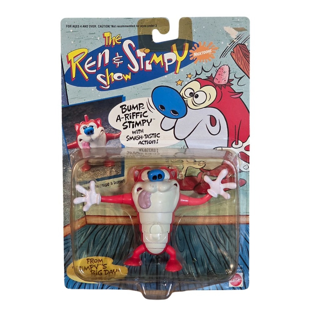 1993 Mattel Ren and Stimpy Bump A Riffic Stimpy w/ Smash Tastic Action Figure